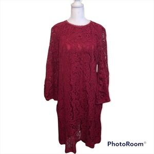 Isaac Mizrahi LIVE! Burgundy Macrame Lace Sheath Dress Bell Sleeves Size 6